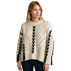 Elegant Cream Sweater with Black Accents